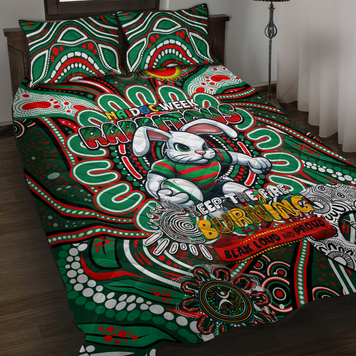 NAIDOC Week 2024 Rabbitohs Quilt Bed Set Mascot Rugby