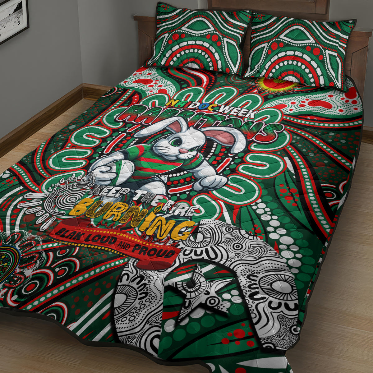 NAIDOC Week 2024 Rabbitohs Quilt Bed Set Mascot Rugby