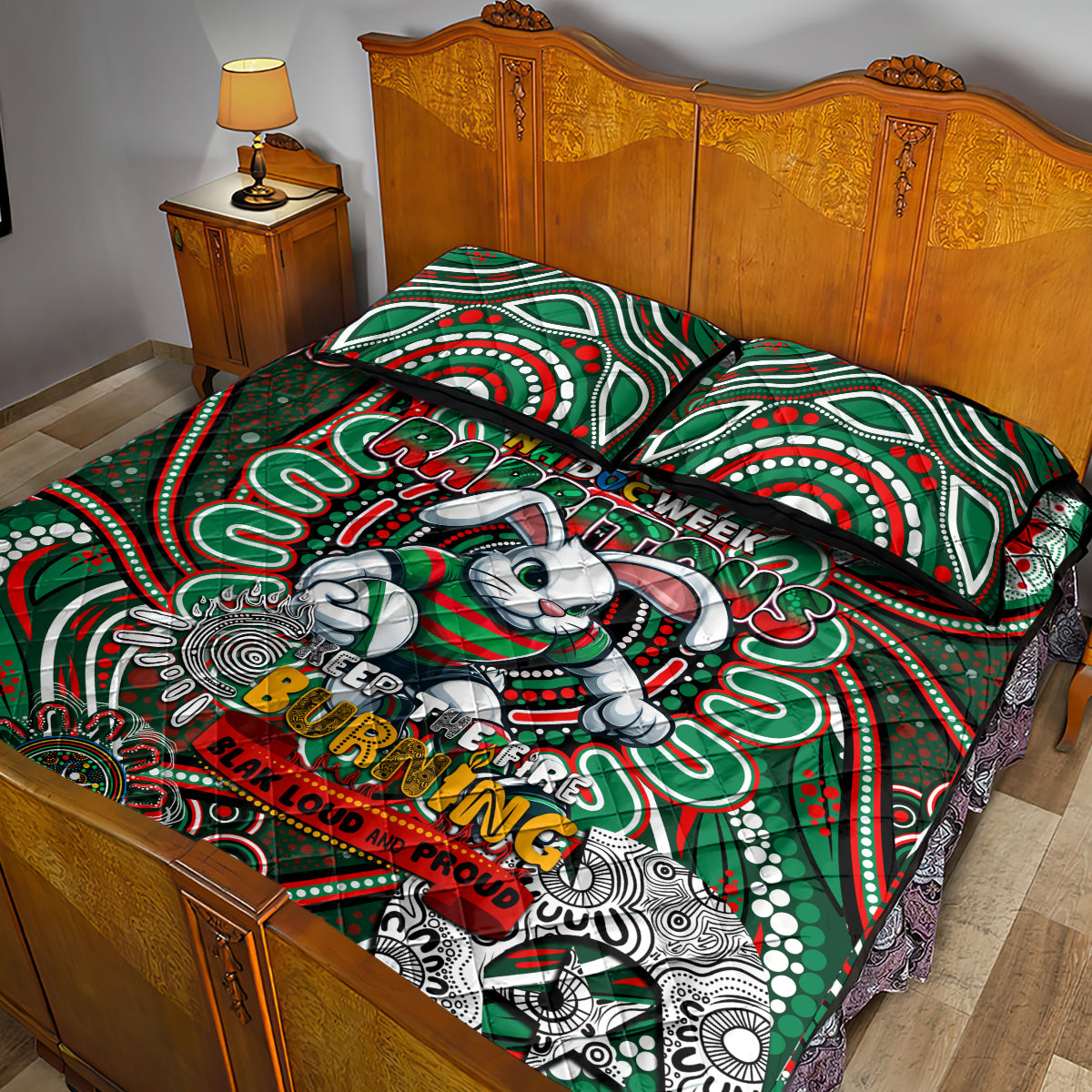 NAIDOC Week 2024 Rabbitohs Quilt Bed Set Mascot Rugby