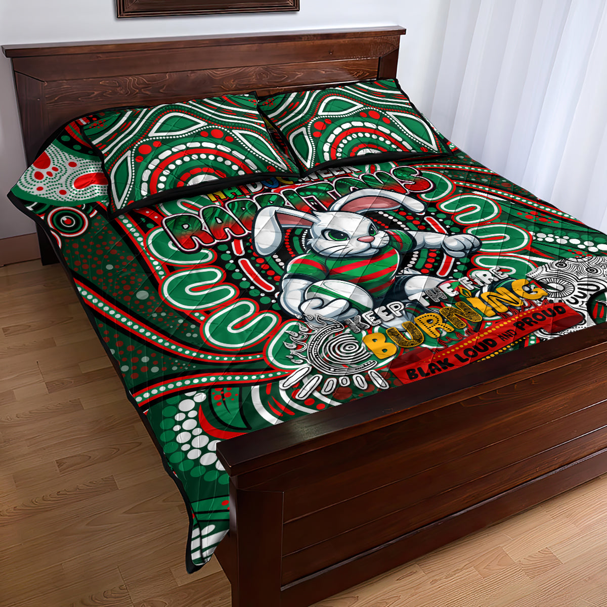 NAIDOC Week 2024 Rabbitohs Quilt Bed Set Mascot Rugby