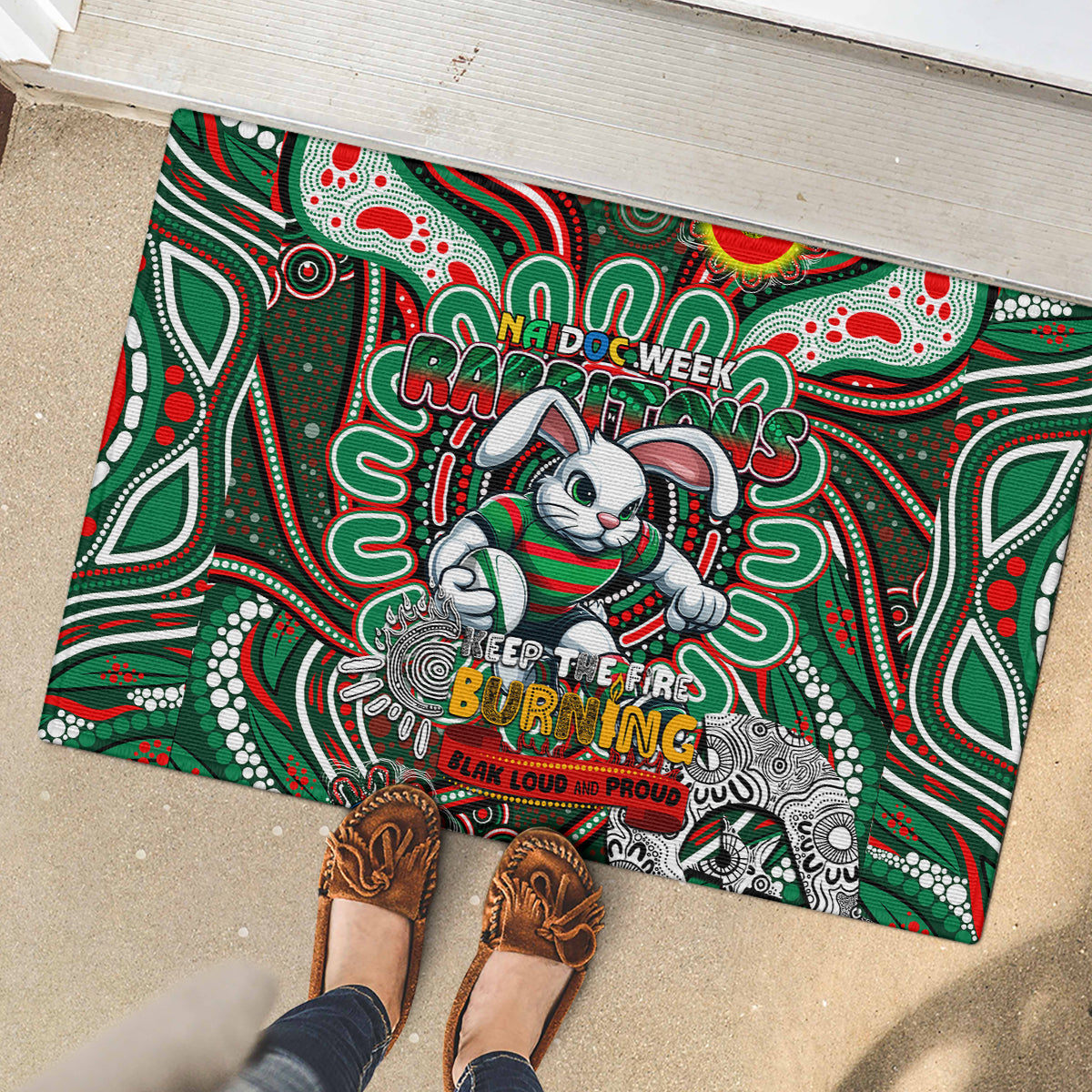 NAIDOC Week 2024 Rabbitohs Rubber Doormat Mascot Rugby