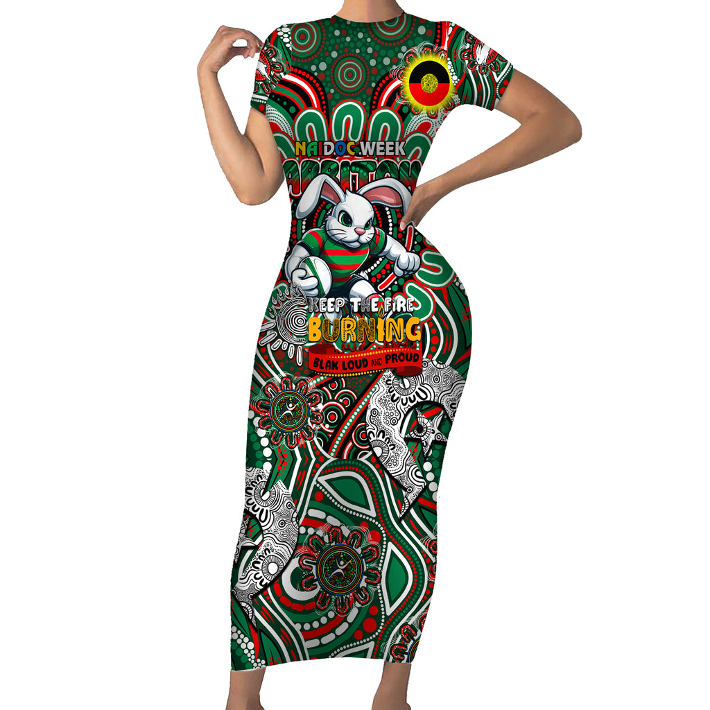 Custom NAIDOC Week 2024 Rabbitohs Short Sleeve Bodycon Dress Mascot Rugby DT02