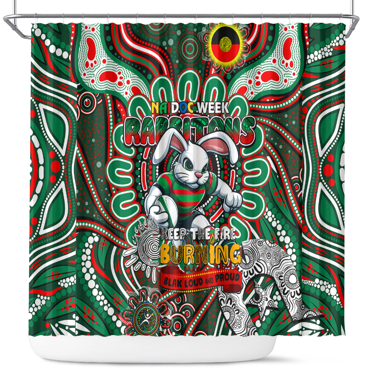 NAIDOC Week 2024 Rabbitohs Shower Curtain Mascot Rugby