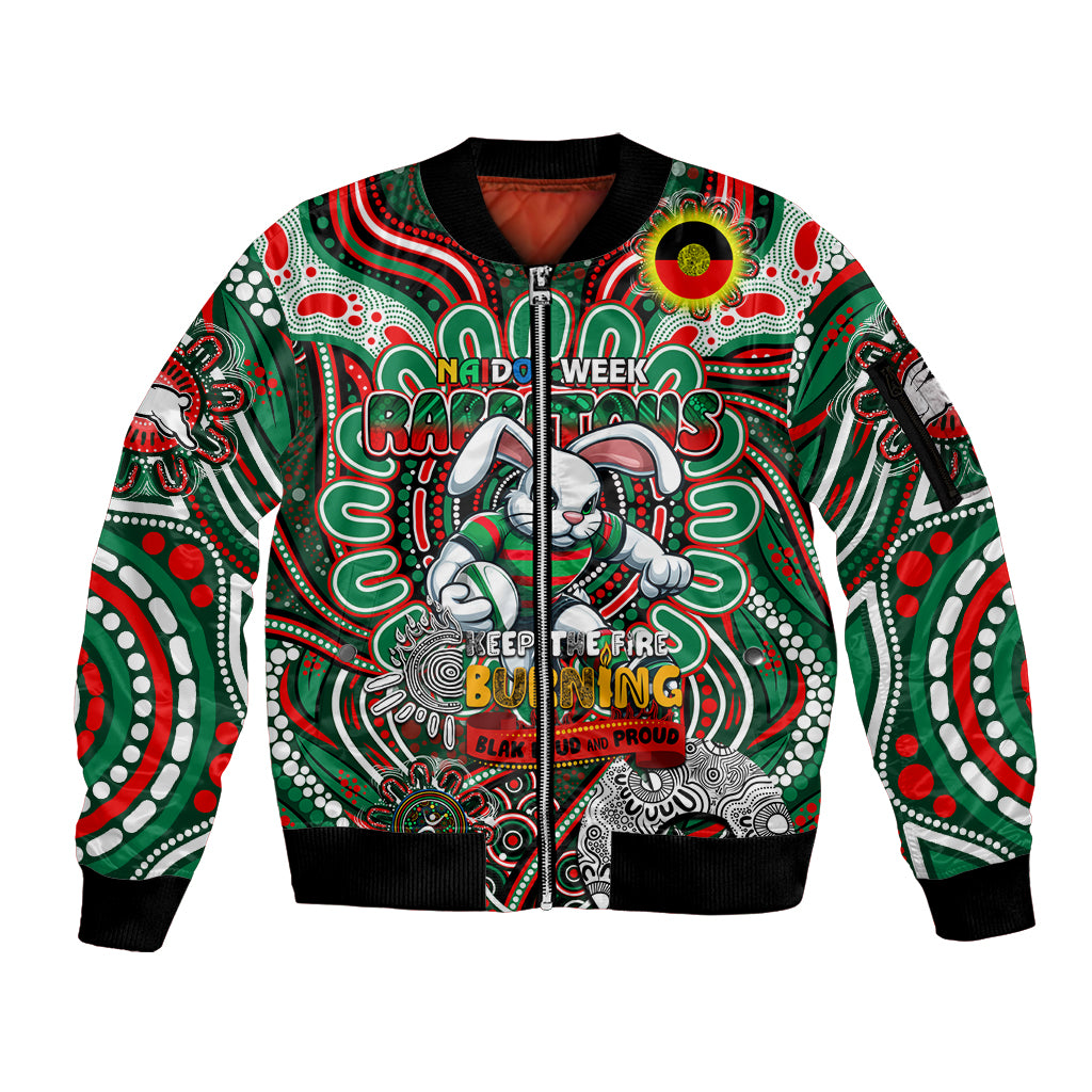 Custom NAIDOC Week 2024 Rabbitohs Sleeve Zip Bomber Jacket Mascot Rugby DT02