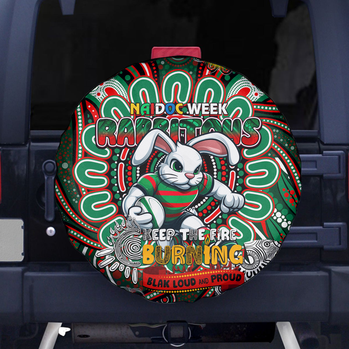 NAIDOC Week 2024 Rabbitohs Spare Tire Cover Mascot Rugby