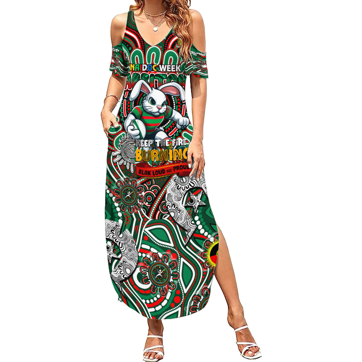 Custom NAIDOC Week 2024 Rabbitohs Summer Maxi Dress Mascot Rugby DT02