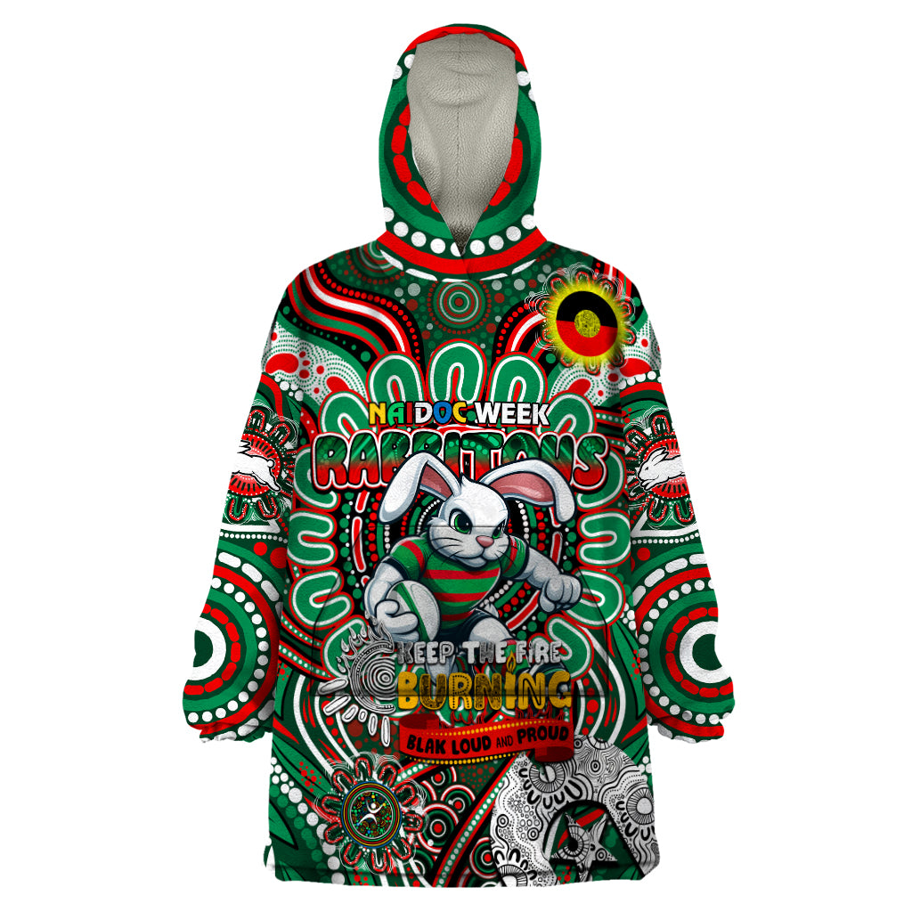 Custom NAIDOC Week 2024 Rabbitohs Wearable Blanket Hoodie Mascot Rugby DT02