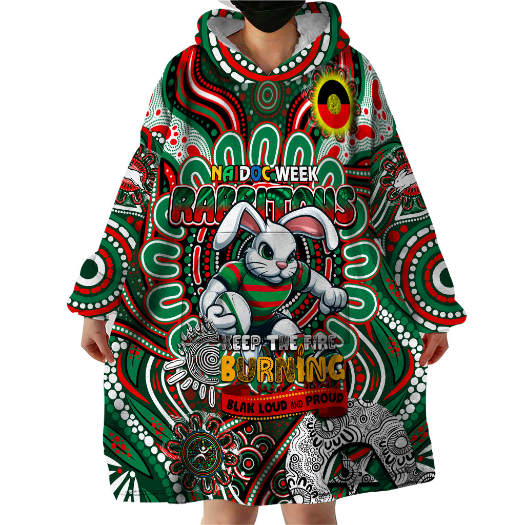 Custom NAIDOC Week 2024 Rabbitohs Wearable Blanket Hoodie Mascot Rugby DT02
