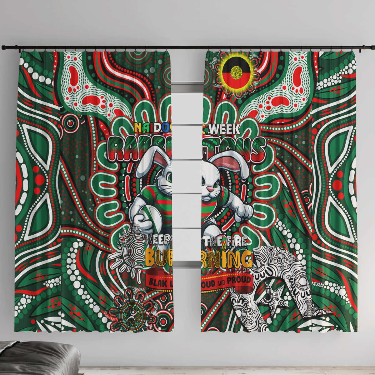 NAIDOC Week 2024 Rabbitohs Window Curtain Mascot Rugby