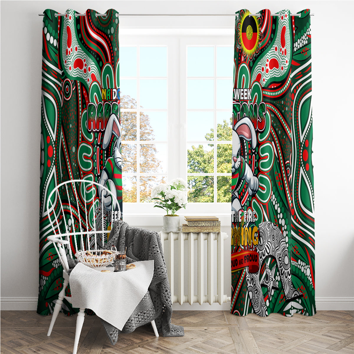 NAIDOC Week 2024 Rabbitohs Window Curtain Mascot Rugby