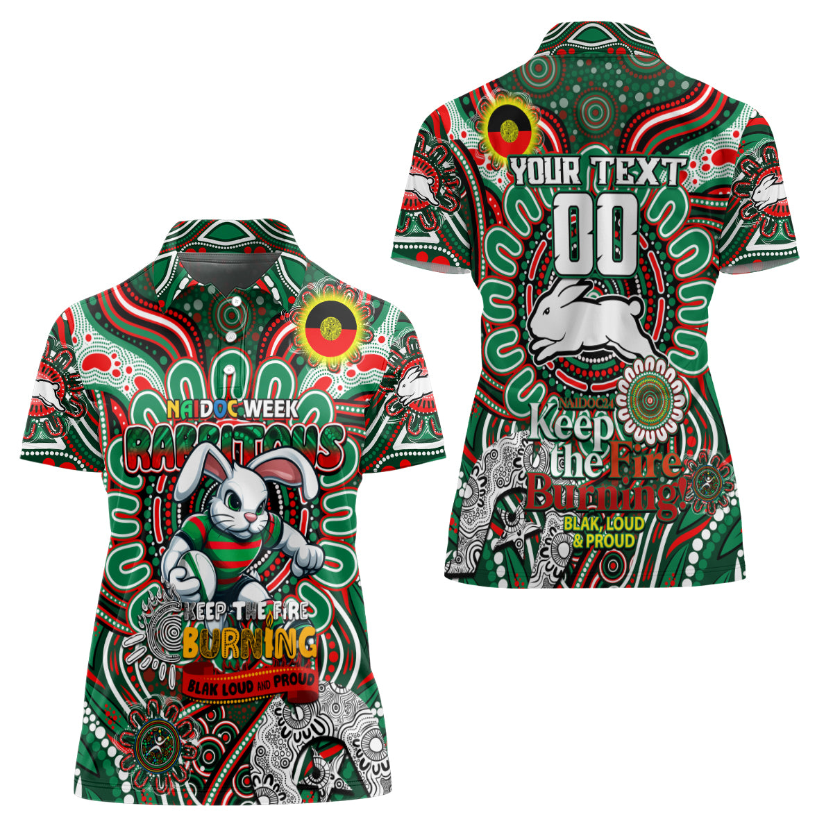 Custom NAIDOC Week 2024 Rabbitohs Women Polo Shirt Mascot Rugby DT02