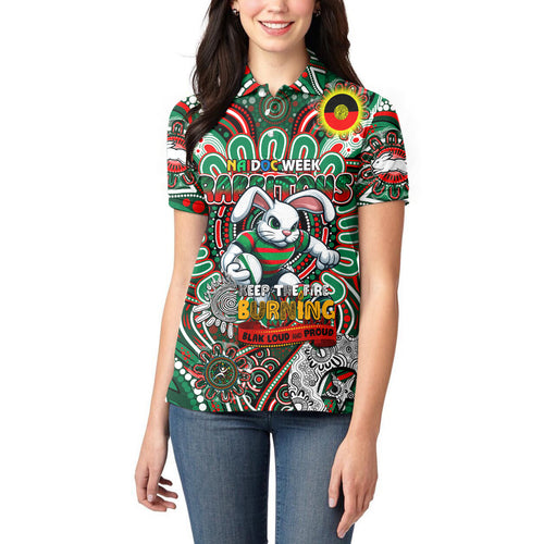 Custom NAIDOC Week 2024 Rabbitohs Women Polo Shirt Mascot Rugby DT02