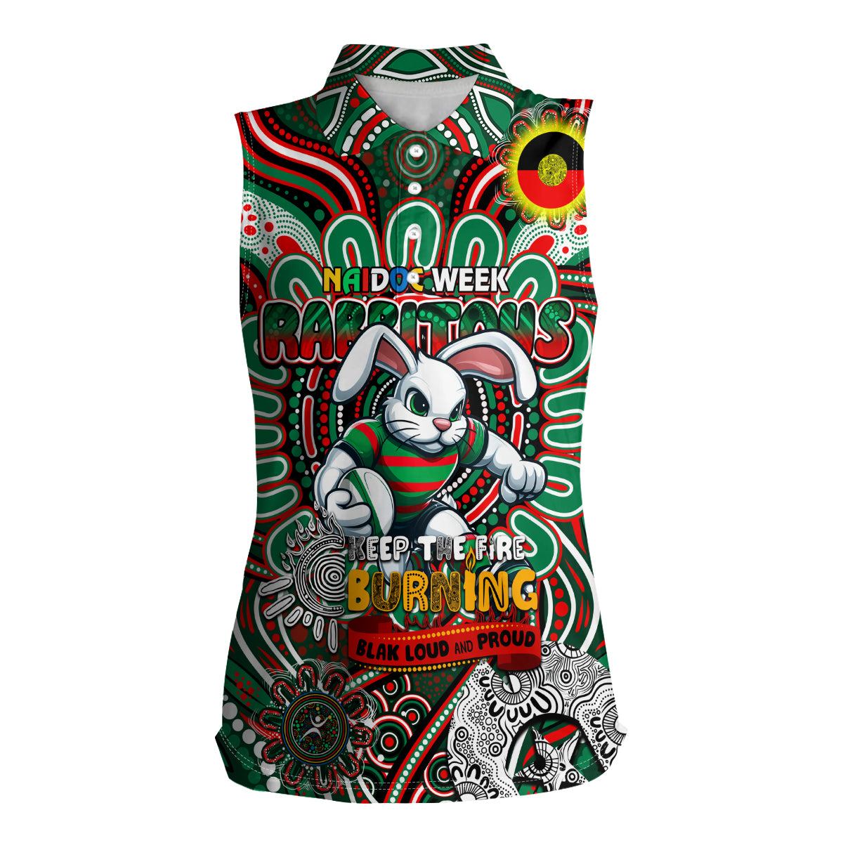 Custom NAIDOC Week 2024 Rabbitohs Women Sleeveless Polo Shirt Mascot Rugby DT02