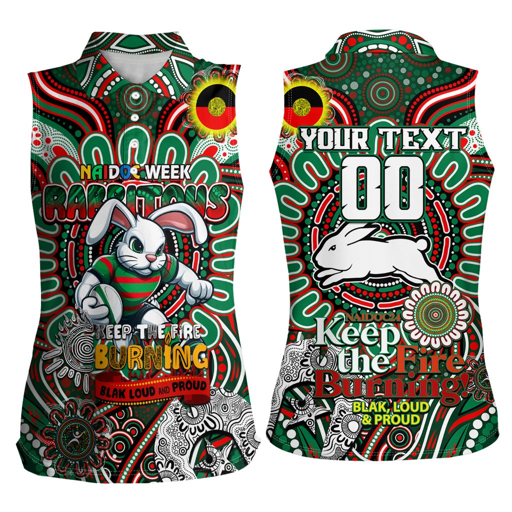 Custom NAIDOC Week 2024 Rabbitohs Women Sleeveless Polo Shirt Mascot Rugby DT02