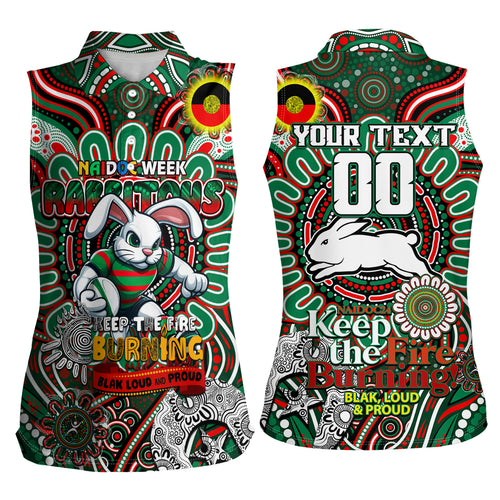 Custom NAIDOC Week 2024 Rabbitohs Women Sleeveless Polo Shirt Mascot Rugby DT02