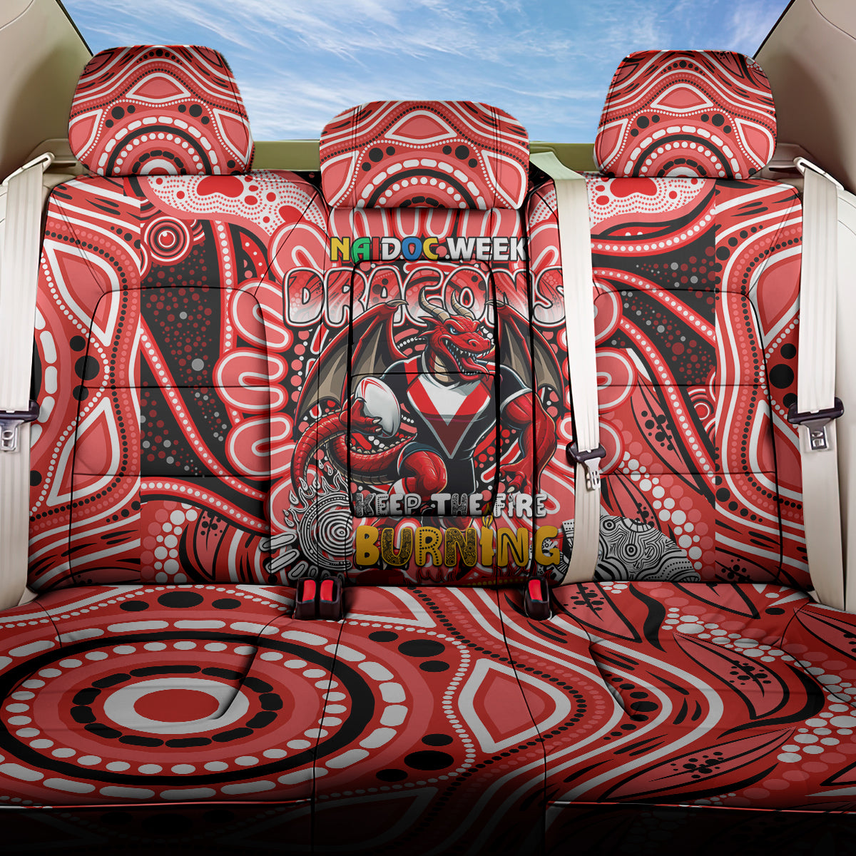 NAIDOC Week 2024 Dragons Back Car Seat Cover Mascot Rugby