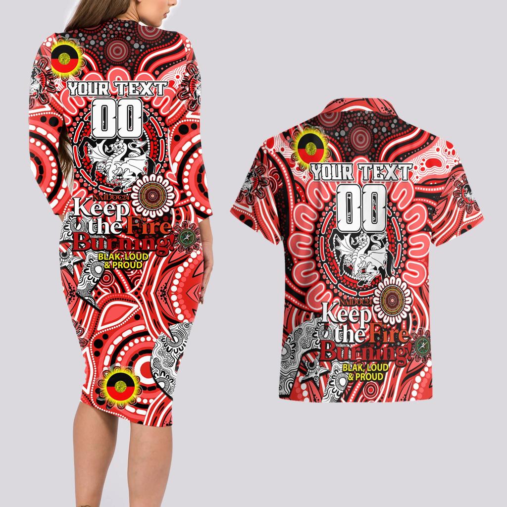 Custom NAIDOC Week 2024 Dragons Couples Matching Long Sleeve Bodycon Dress and Hawaiian Shirt Mascot Rugby