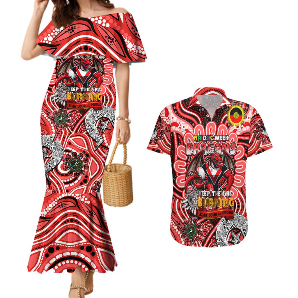 Custom NAIDOC Week 2024 Dragons Couples Matching Mermaid Dress and Hawaiian Shirt Mascot Rugby