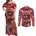 Custom NAIDOC Week 2024 Dragons Couples Matching Off Shoulder Maxi Dress and Long Sleeve Button Shirt Mascot Rugby