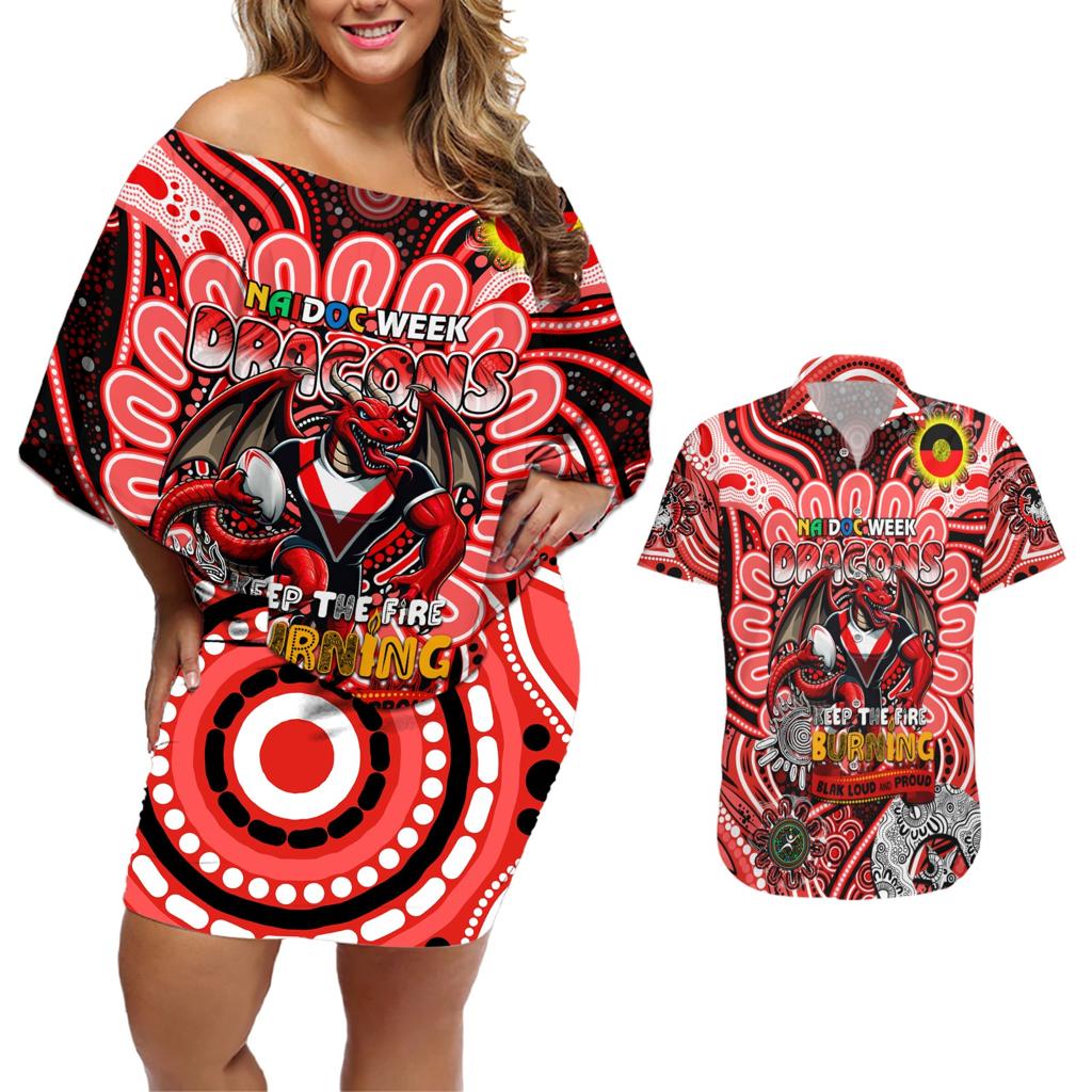 Custom NAIDOC Week 2024 Dragons Couples Matching Off Shoulder Short Dress and Hawaiian Shirt Mascot Rugby