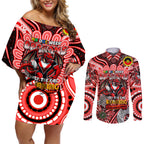 Custom NAIDOC Week 2024 Dragons Couples Matching Off Shoulder Short Dress and Long Sleeve Button Shirt Mascot Rugby