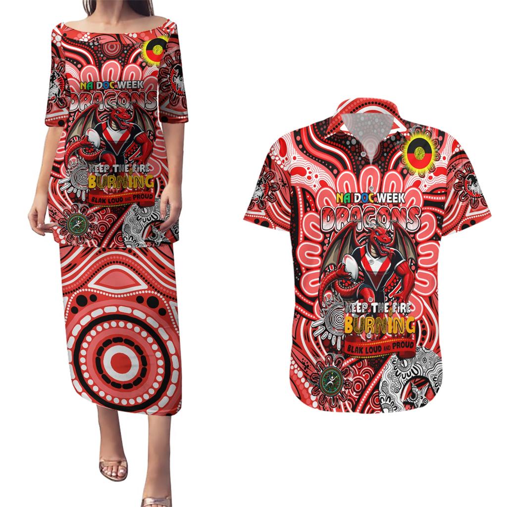 Custom NAIDOC Week 2024 Dragons Couples Matching Puletasi and Hawaiian Shirt Mascot Rugby