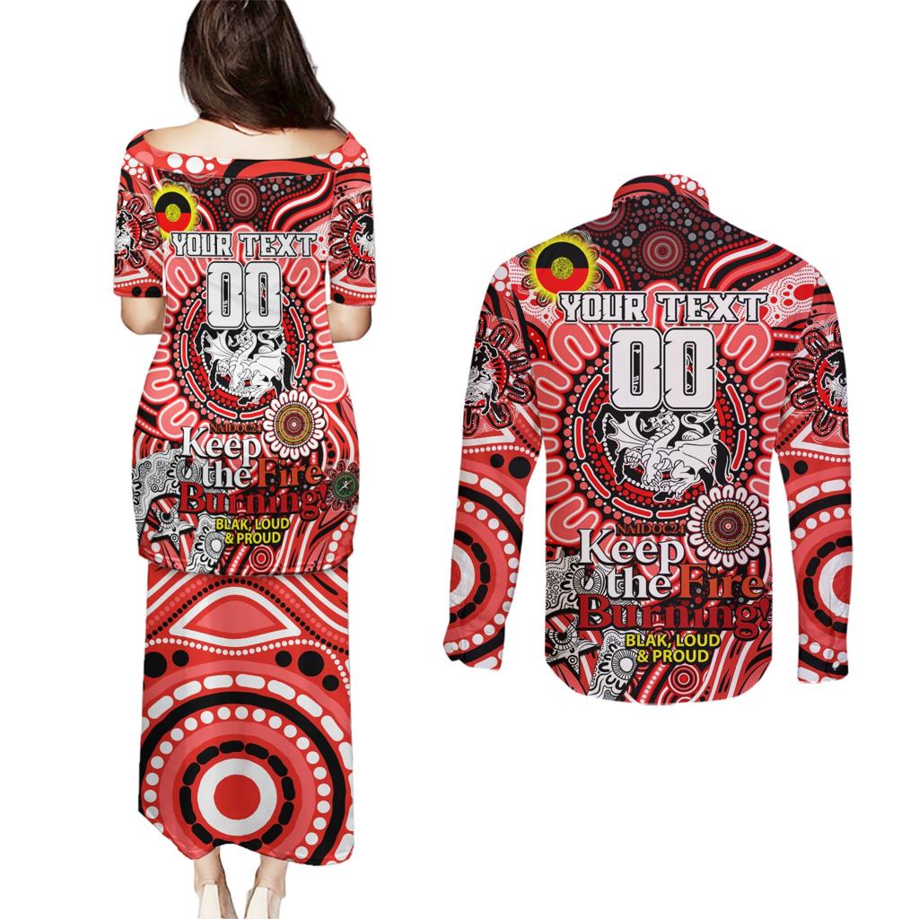 Custom NAIDOC Week 2024 Dragons Couples Matching Puletasi and Long Sleeve Button Shirt Mascot Rugby