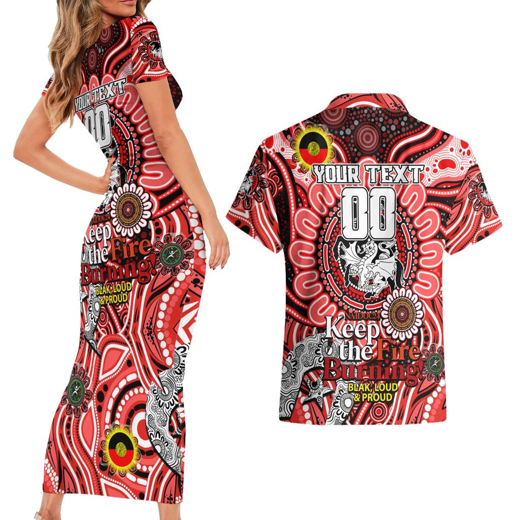 Custom NAIDOC Week 2024 Dragons Couples Matching Short Sleeve Bodycon Dress and Hawaiian Shirt Mascot Rugby