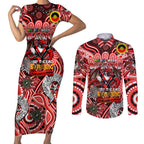 Custom NAIDOC Week 2024 Dragons Couples Matching Short Sleeve Bodycon Dress and Long Sleeve Button Shirt Mascot Rugby