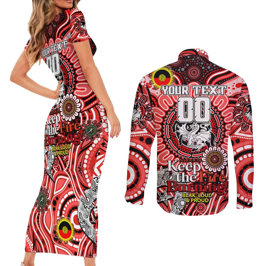 Custom NAIDOC Week 2024 Dragons Couples Matching Short Sleeve Bodycon Dress and Long Sleeve Button Shirt Mascot Rugby