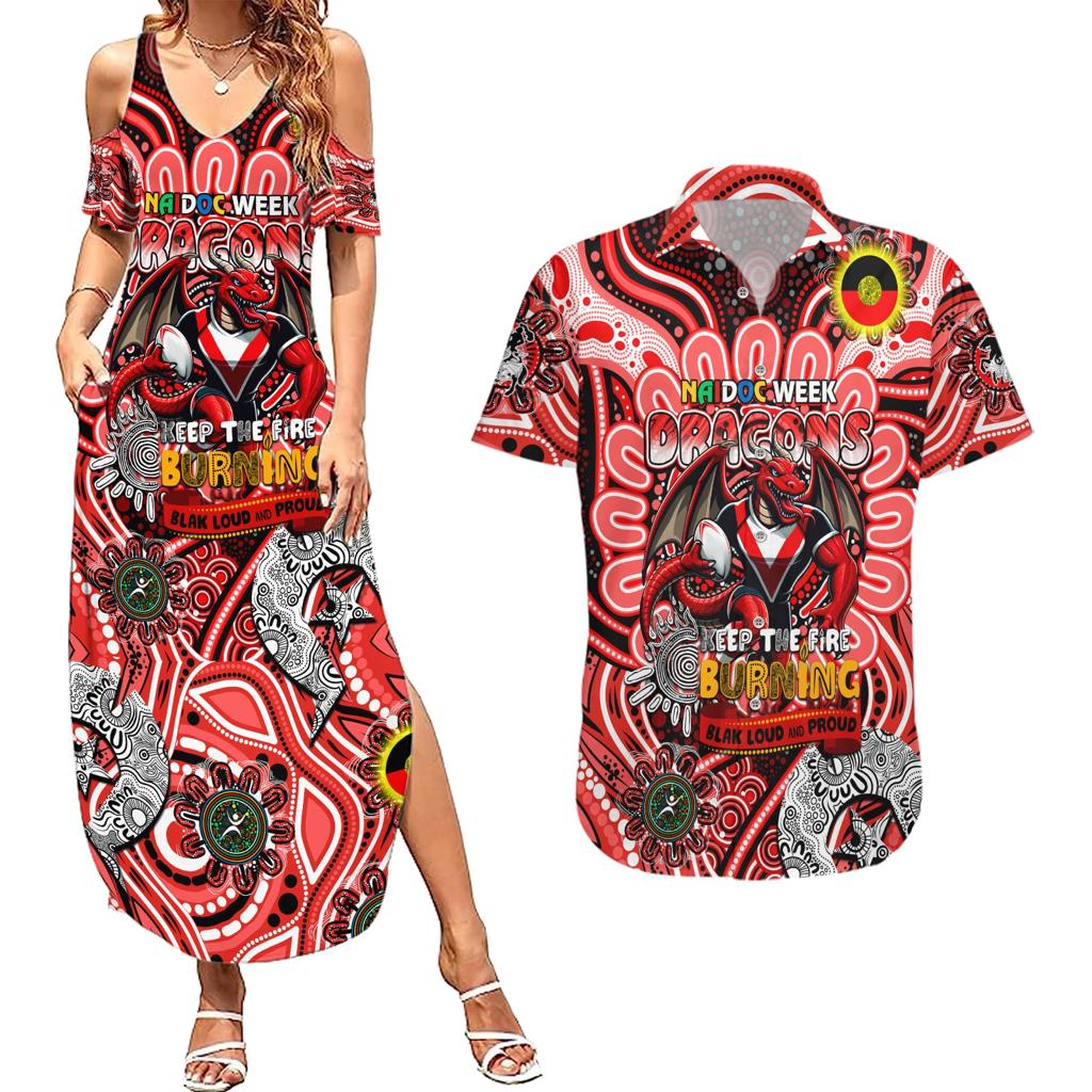 Custom NAIDOC Week 2024 Dragons Couples Matching Summer Maxi Dress and Hawaiian Shirt Mascot Rugby