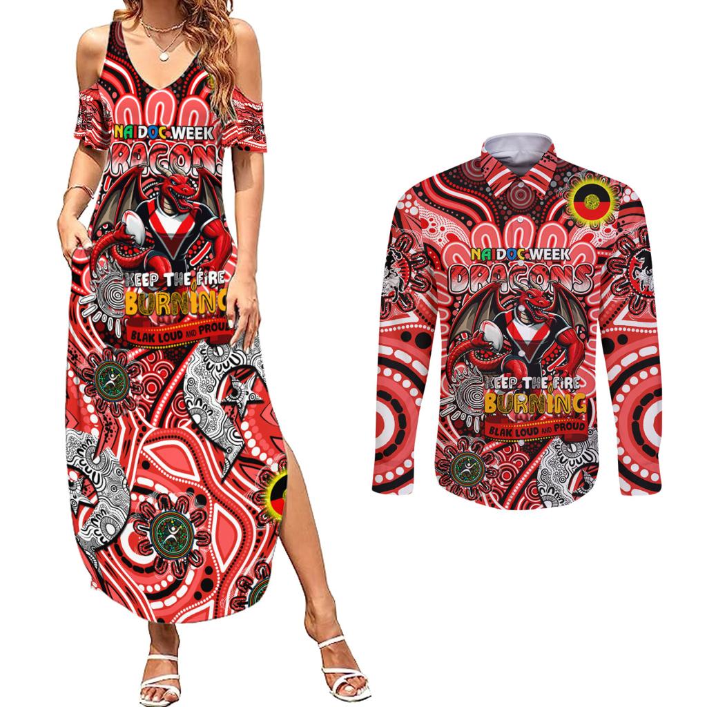Custom NAIDOC Week 2024 Dragons Couples Matching Summer Maxi Dress and Long Sleeve Button Shirt Mascot Rugby