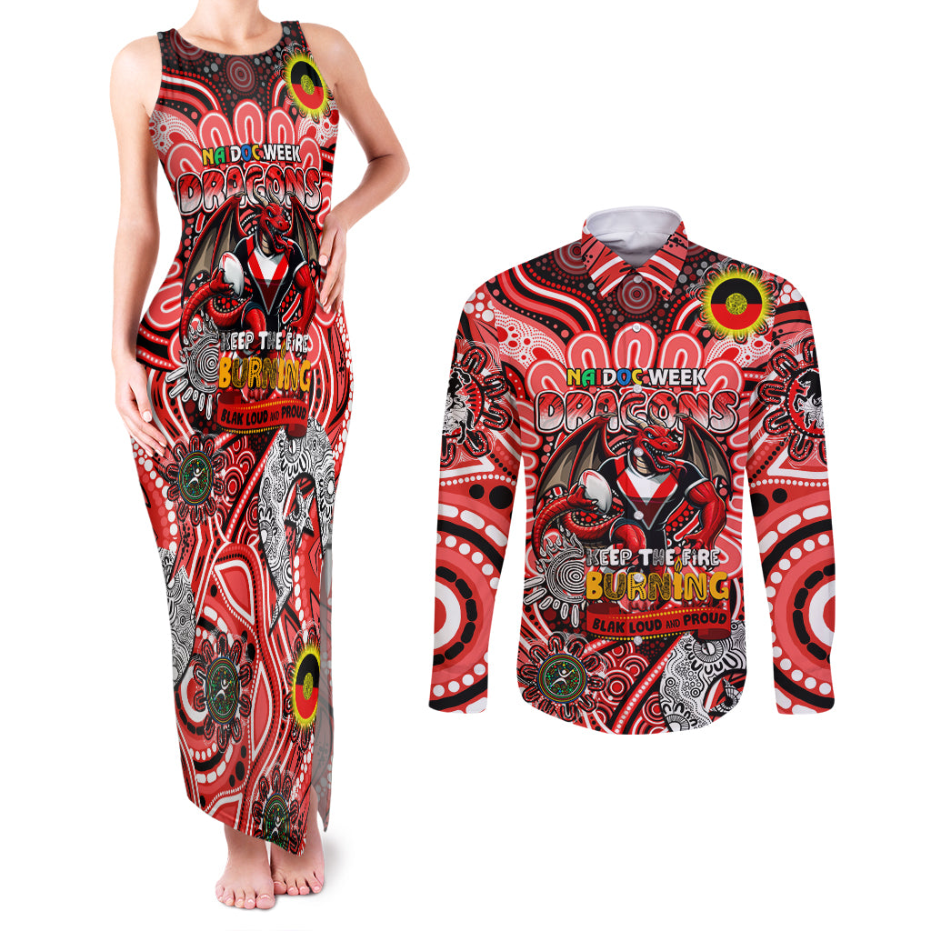 Custom NAIDOC Week 2024 Dragons Couples Matching Tank Maxi Dress and Long Sleeve Button Shirt Mascot Rugby