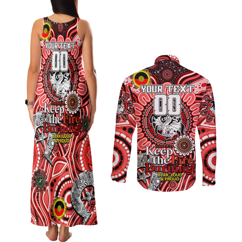 Custom NAIDOC Week 2024 Dragons Couples Matching Tank Maxi Dress and Long Sleeve Button Shirt Mascot Rugby