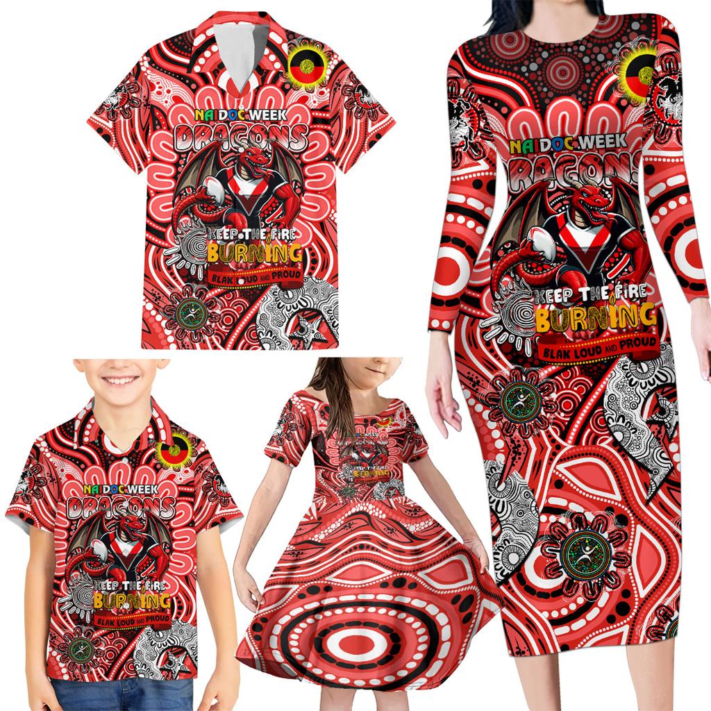 Custom NAIDOC Week 2024 Dragons Family Matching Long Sleeve Bodycon Dress and Hawaiian Shirt Mascot Rugby