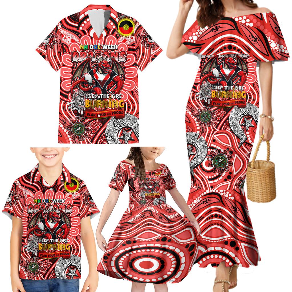 Custom NAIDOC Week 2024 Dragons Family Matching Mermaid Dress and Hawaiian Shirt Mascot Rugby