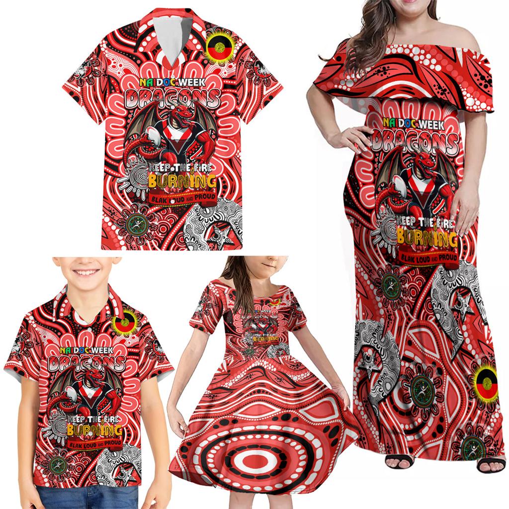 Custom NAIDOC Week 2024 Dragons Family Matching Off Shoulder Maxi Dress and Hawaiian Shirt Mascot Rugby