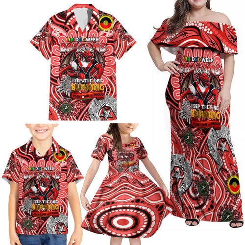 Custom NAIDOC Week 2024 Dragons Family Matching Off Shoulder Maxi Dress and Hawaiian Shirt Mascot Rugby
