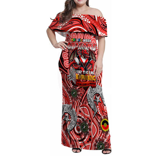 Custom NAIDOC Week 2024 Dragons Family Matching Off Shoulder Maxi Dress and Hawaiian Shirt Mascot Rugby