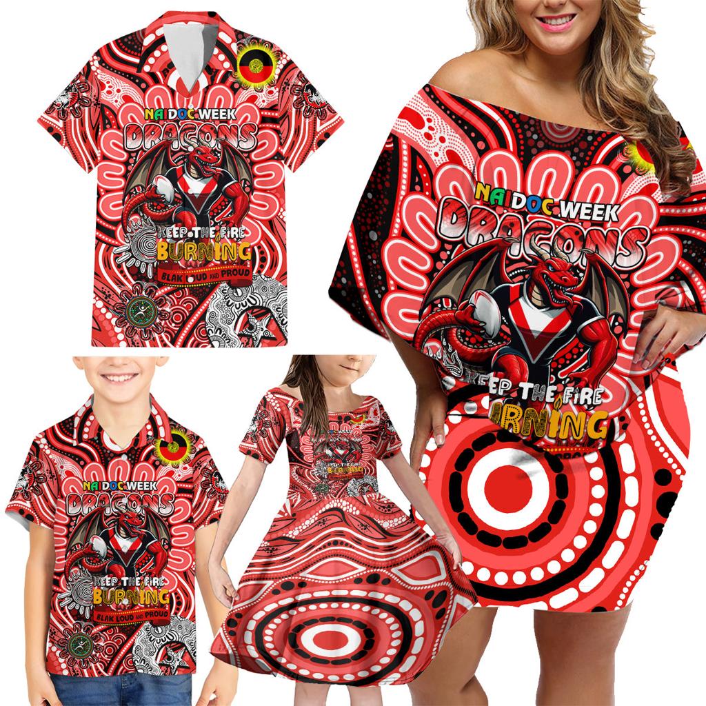 Custom NAIDOC Week 2024 Dragons Family Matching Off Shoulder Short Dress and Hawaiian Shirt Mascot Rugby