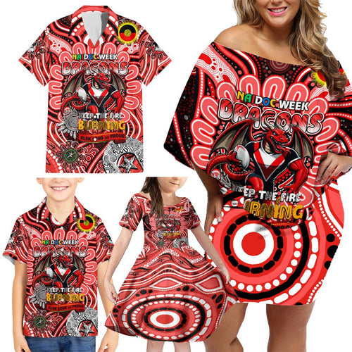 Custom NAIDOC Week 2024 Dragons Family Matching Off Shoulder Short Dress and Hawaiian Shirt Mascot Rugby