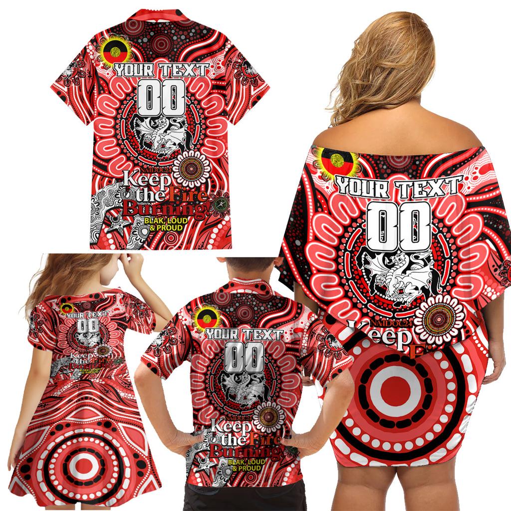 Custom NAIDOC Week 2024 Dragons Family Matching Off Shoulder Short Dress and Hawaiian Shirt Mascot Rugby