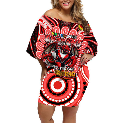 Custom NAIDOC Week 2024 Dragons Family Matching Off Shoulder Short Dress and Hawaiian Shirt Mascot Rugby