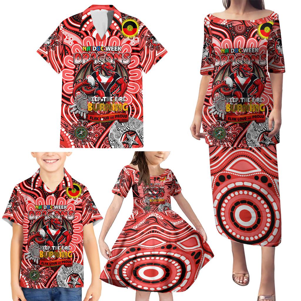 Custom NAIDOC Week 2024 Dragons Family Matching Puletasi and Hawaiian Shirt Mascot Rugby