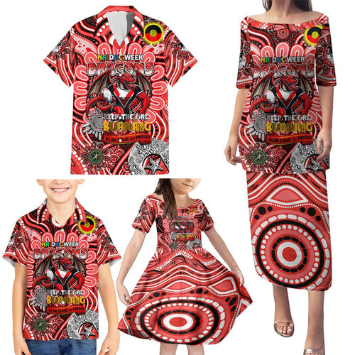 Custom NAIDOC Week 2024 Dragons Family Matching Puletasi and Hawaiian Shirt Mascot Rugby