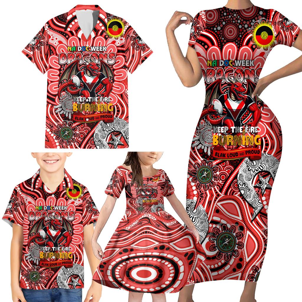 Custom NAIDOC Week 2024 Dragons Family Matching Short Sleeve Bodycon Dress and Hawaiian Shirt Mascot Rugby