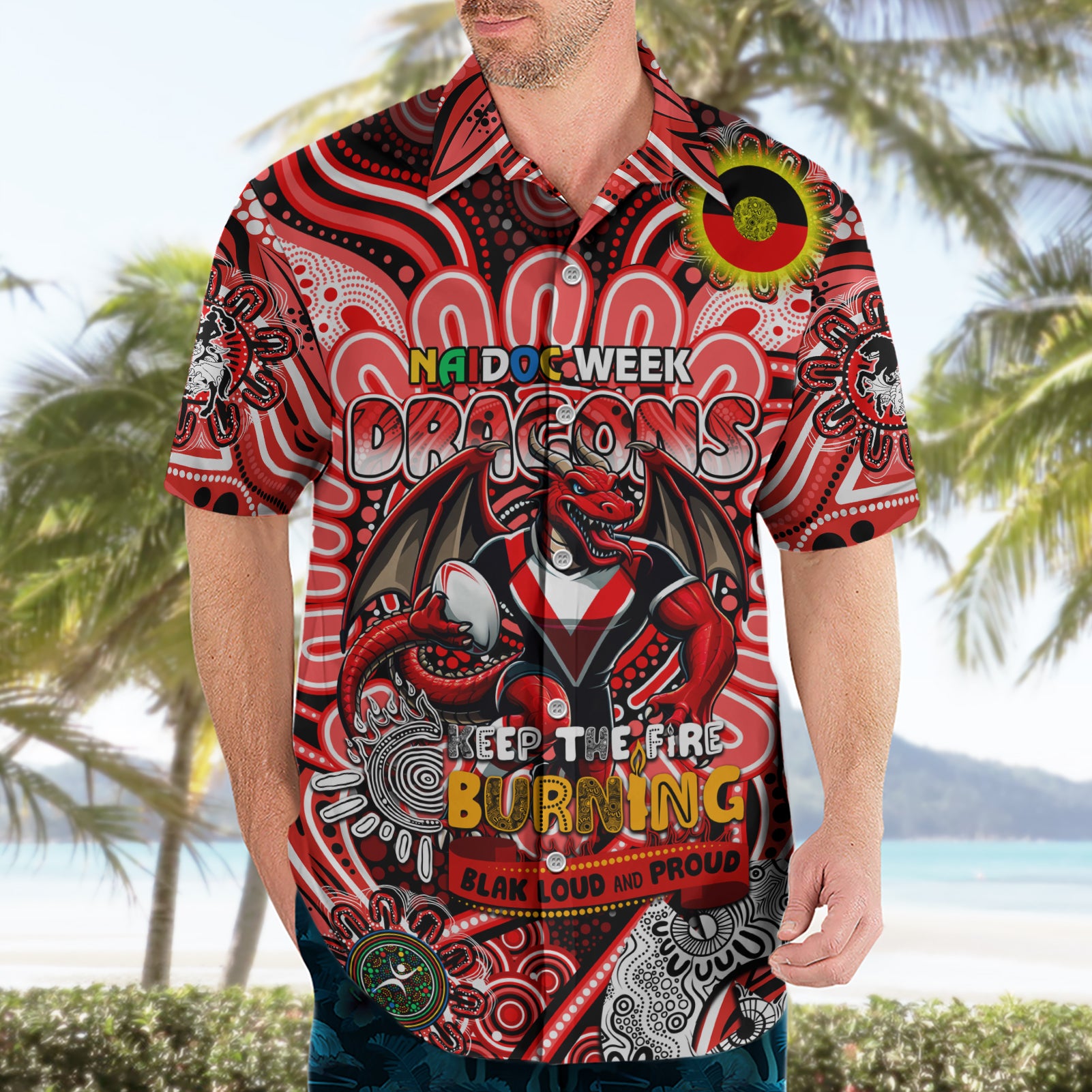 Custom NAIDOC Week 2024 Dragons Hawaiian Shirt Mascot Rugby