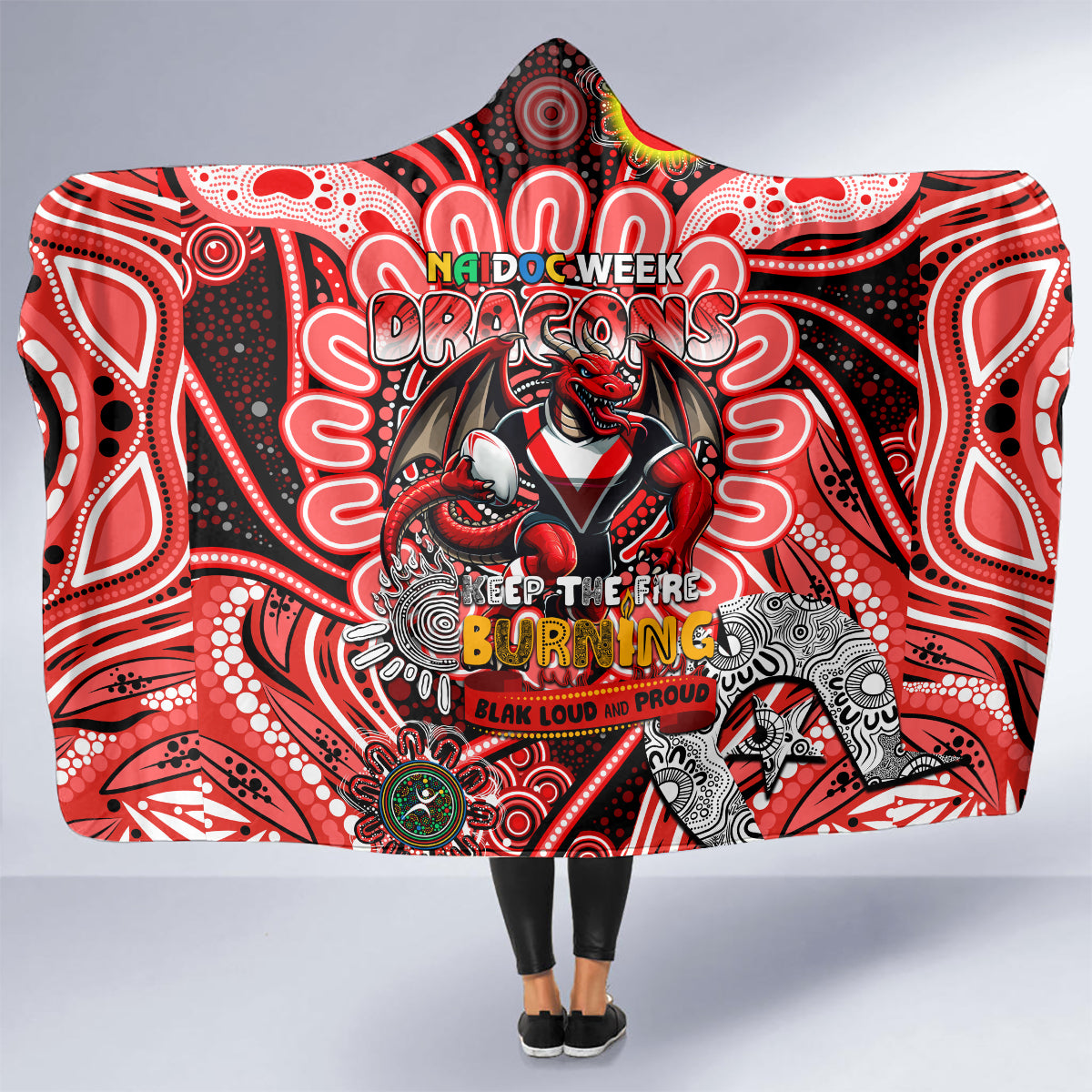 NAIDOC Week 2024 Dragons Hooded Blanket Mascot Rugby