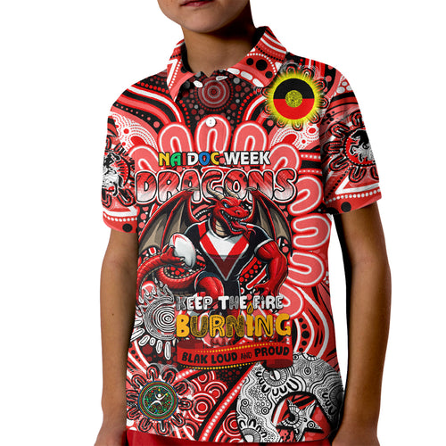 Custom NAIDOC Week 2024 Dragons Kid Polo Shirt Mascot Rugby