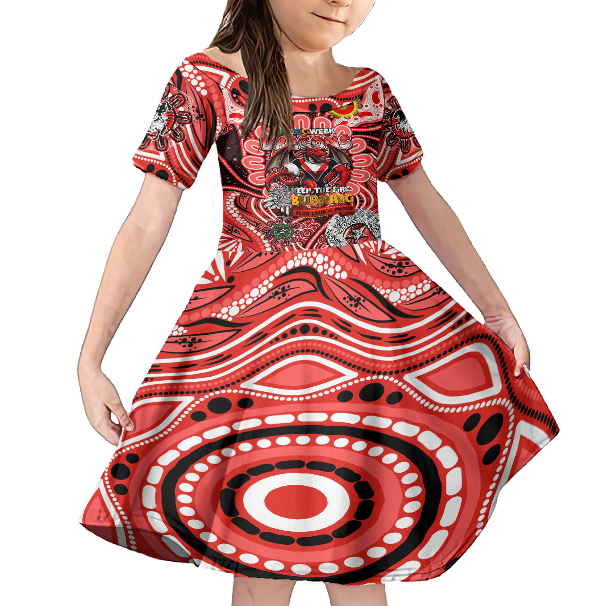 Custom NAIDOC Week 2024 Dragons Kid Short Sleeve Dress Mascot Rugby
